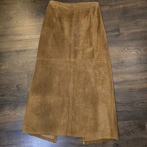 Double D Ranch Brown Suede Maxi Skirt L Elastic Waist Western Boho READ